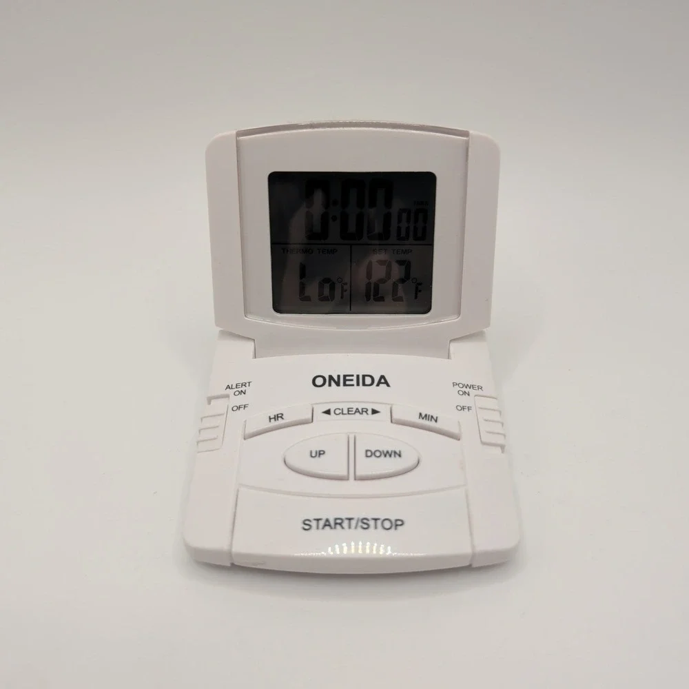 Oneida Kitchen Timer White Digital Meat Thermometer Magnetic Flip LCD Plastic